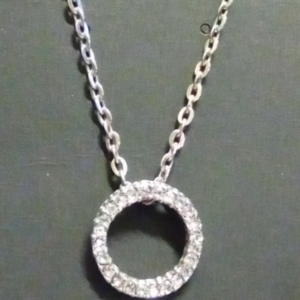 Silver Crystal Circle Pendant Necklace